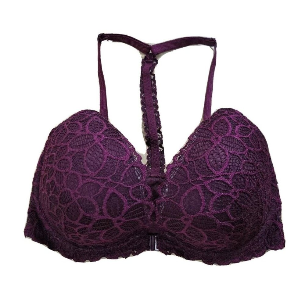 Victoria's Secret Date Racerback 32DD 32 DD Women's Bra Purple Lace Front Close
